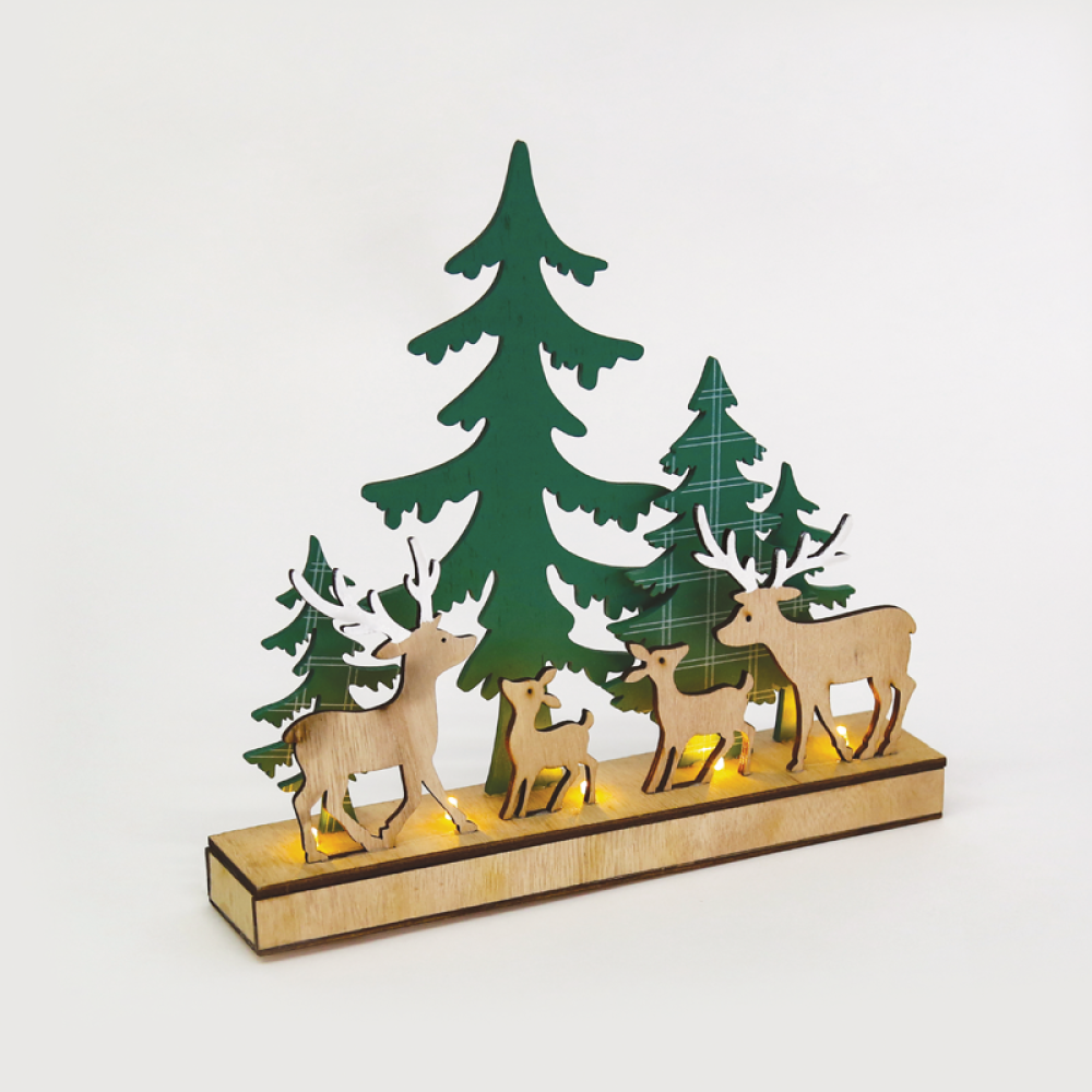 ^ WOODEN GREEN XMAS DECOR, 5 LED ΛΑΜΠ. ΜΠΑΤ. (2XAAA) ΣΤΑΘ. IP20 30X6X28.5CM  -X0751128